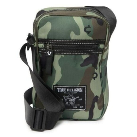 True Religion Crossbody Bag Camo Signature Woven Frank Concert Ticket Patch New - Picture 1 of 7